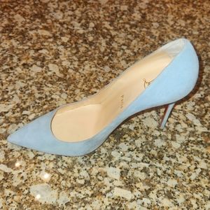 Christian Louboutin Decollete Pale Blue Suede Pumps, Size 39.5